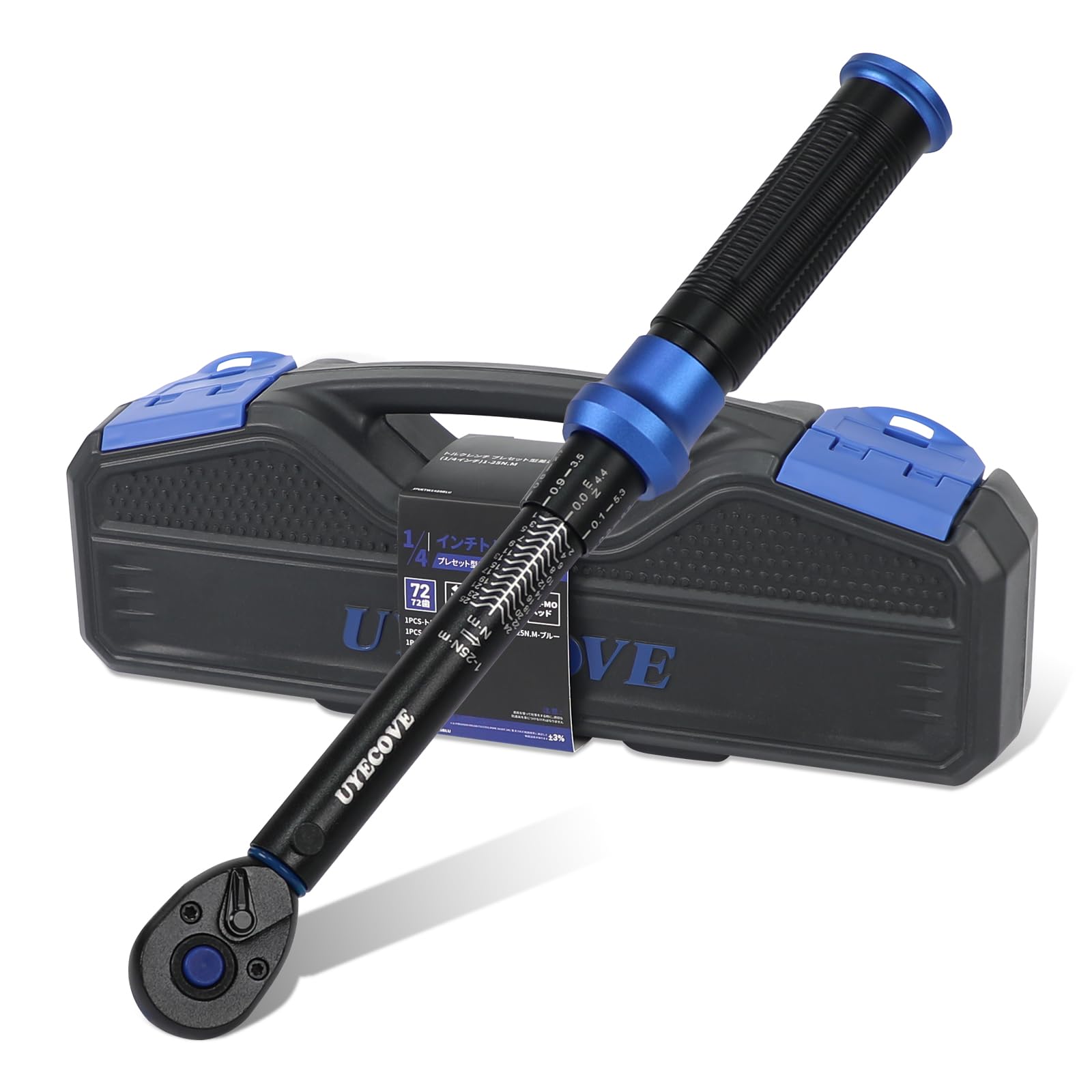 UYECOVE トルクレンチ 自転車 ロードバイク プレセット型 差込角6.35 mm (1/4インチ) 1-25N.m 自電車 機械の整備 高精度 ±3％ ダブル目盛り 左右回転 72ギア 5°送り角 快速着脱 小型 携帯 手動 機械式 読みやすい 簡易 軽量 作業工具 校正証明書 日本語取扱説明書 収納ケース付き の商品画像