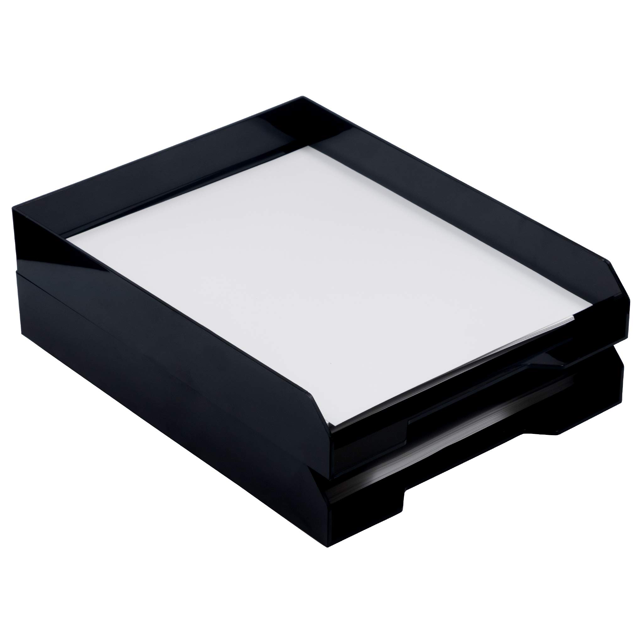 JAM PAPER Stackable Paper Trays - Black - Desktop Document, Letter, & File Organizer Tray - 2/pack