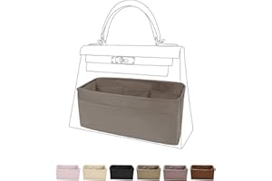 DGAZ Bag Organizer Insert, Silk Purse Organizer, Luxury Handbag Tote in Bag Shapers, Fits Kelly mini I/mini II /20/25/28/32/35/40 Bags (Etoupe grey, KL28)
