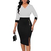 BestGirl Women's Peplum Dresses Bodycon 3/4 Sleeve Wear to Work Office Sheath Dress