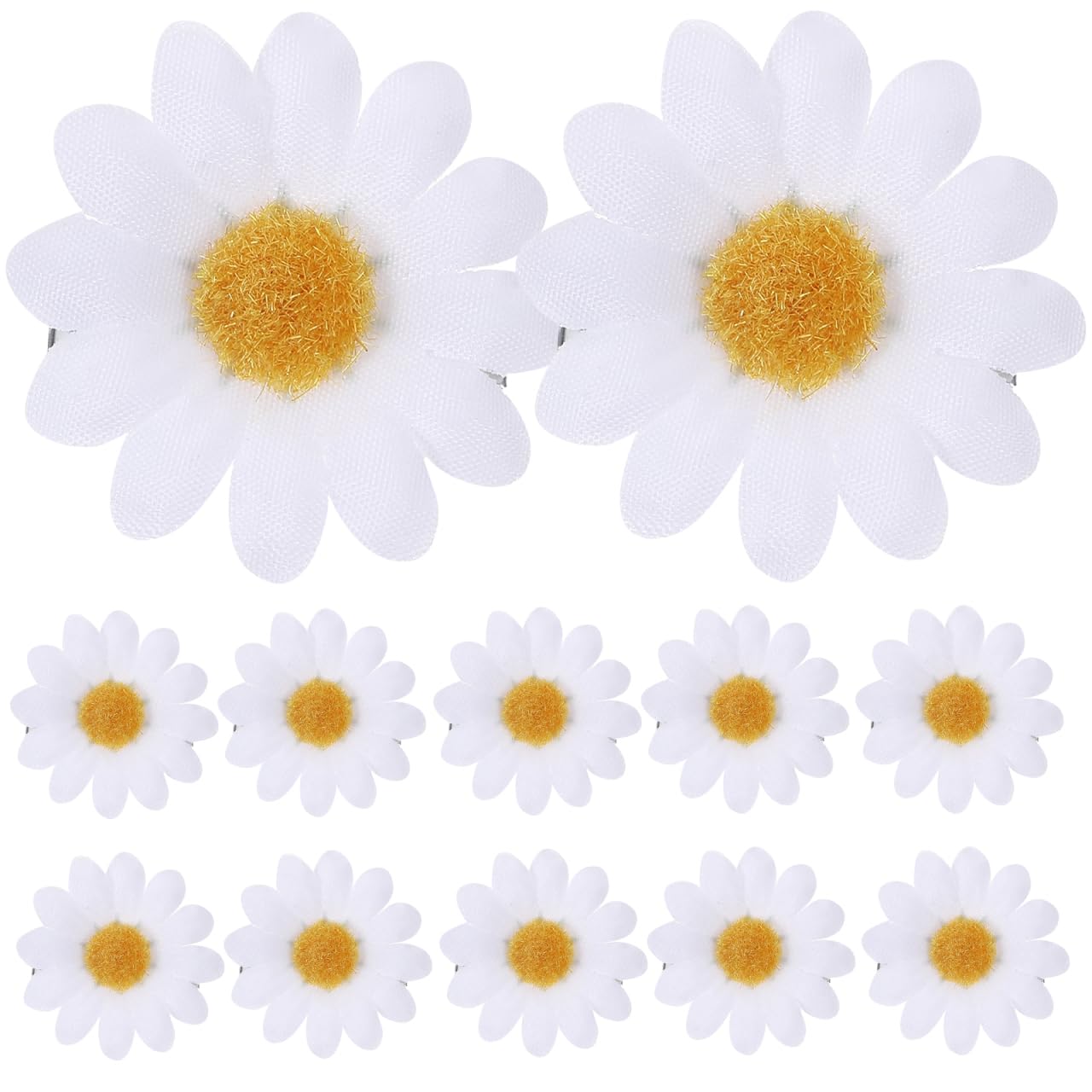 Healeved 12Pcs Little Daisy Hair Clips, Alligator Flower Hairpins with Fabric Petals Mini Flower Barrettes for Women Non-Slip Ponytail Clips for Beach Wedding Summer Vacation Girls Hair Accessories
