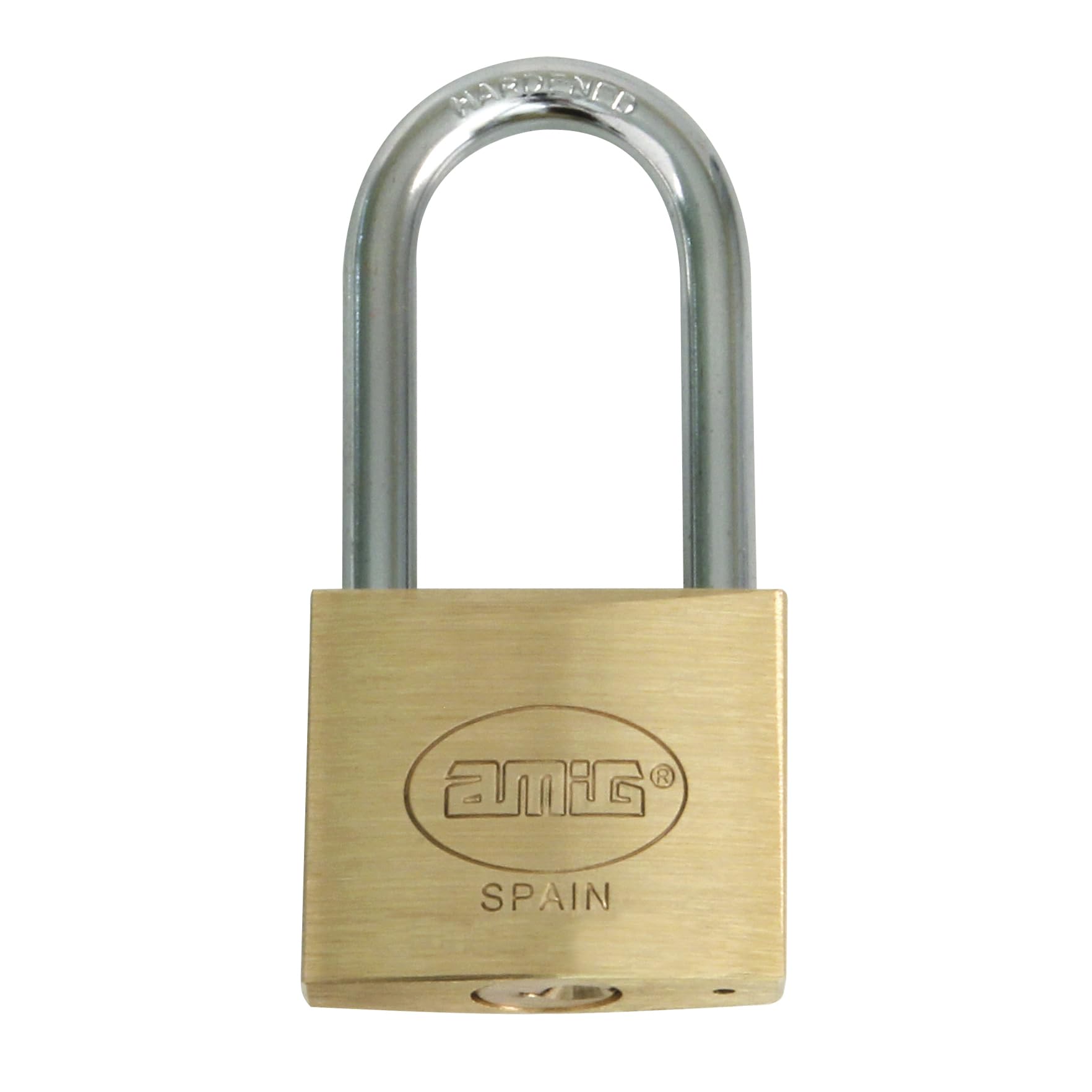 Amig - Long Arc Padlock with Equal Keys | Brass & Steel for Enhanced Security | Anti-Rust & Waterproof | Ideal for Lockers & Luggage | Safe & Durable, Matte Brass, 25 mm, Brass & Steel Bow