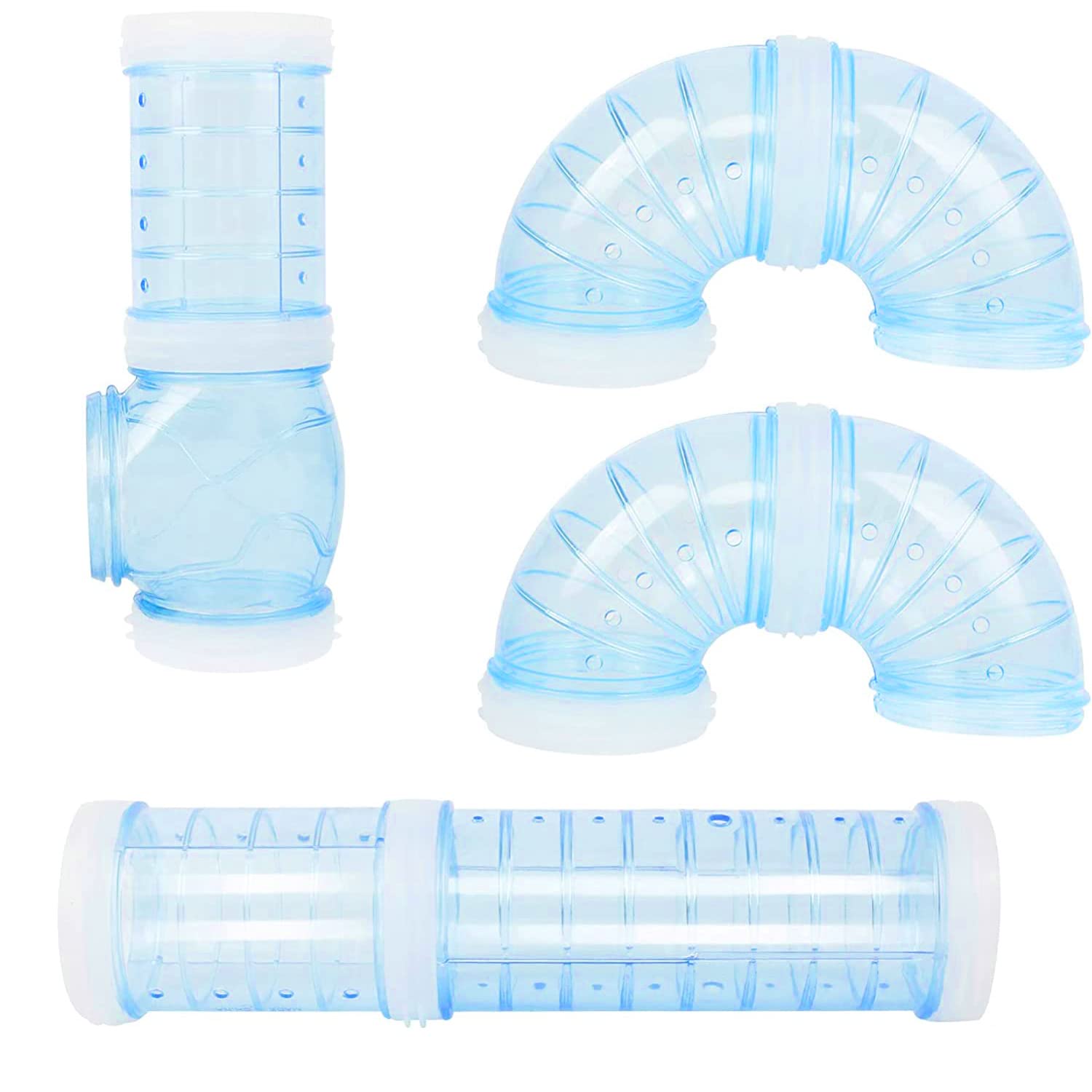 Shiwaki 4-Piece Hamster Tubes & Tunnels Set for Hamsters, Mice & Small Pets (Blue)