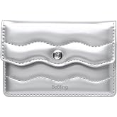 iFace BeBling MagSynq Card Wallet [MagSafe Compatible] Metallic Ripple Design, Vegan Leather, Suede-Lined Slim Magnetic Wallet for Cards &amp; Cash [Fashion Tech Gift for Women] - Silver