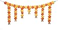Artificial Marigold Flowers Garlands Indian Door Toran Set / Decorative Door Hanging Bandanwar (Light Oranage & Dark Orange) with Bell (Size:- 40" Long)
