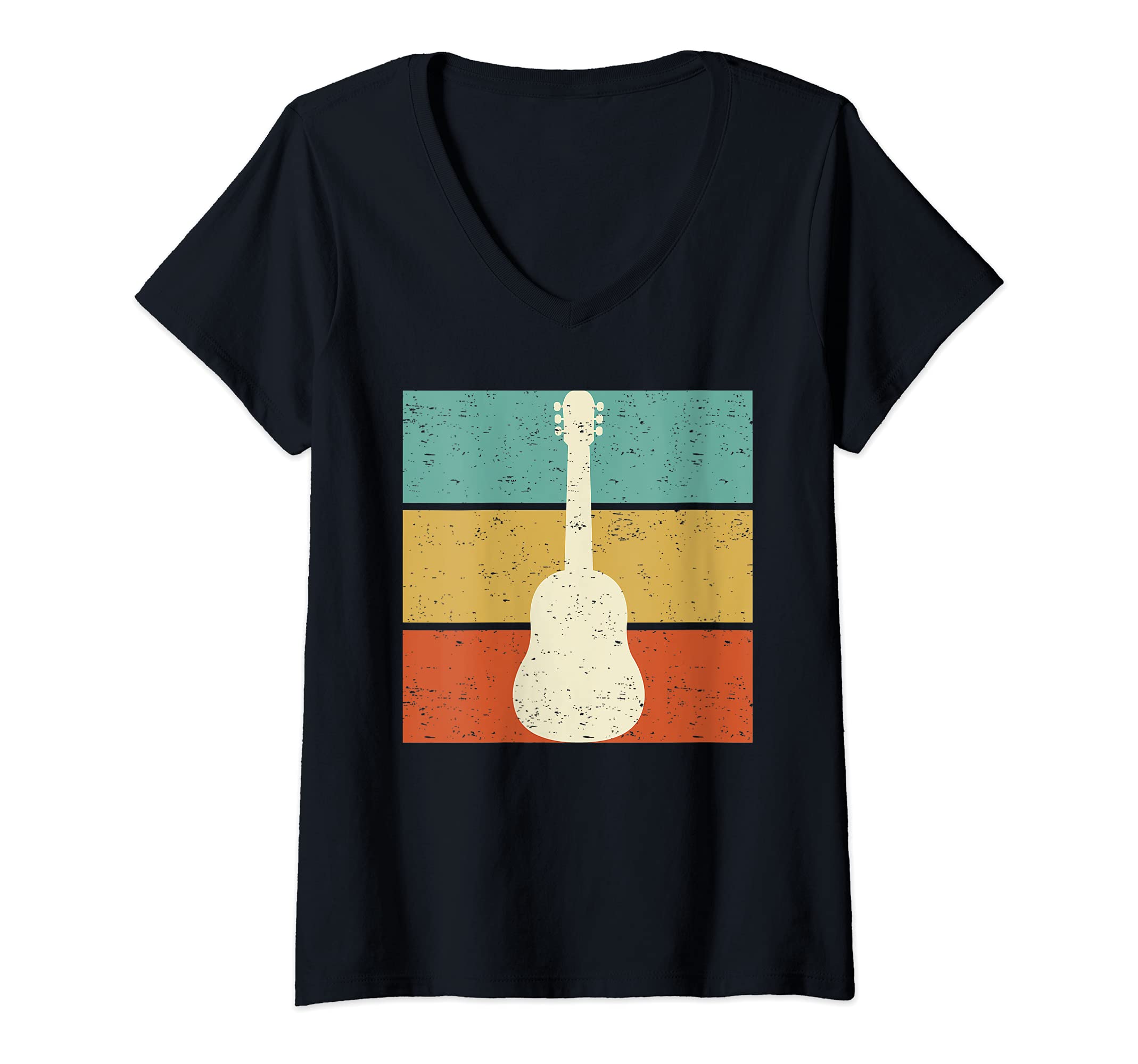 Womens Vintage Guitar Player Design Guitarist I Acoustic Guitar V-Neck T-Shirt
