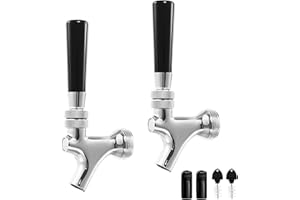 HILANGSAN 2Pcs Draft Keg Tap Beer Faucet, Stainless Steel Core Polished Brass Kegerator Faucets with Handle, Keg Faucet Fits American Standard Beer Shanks and Towers