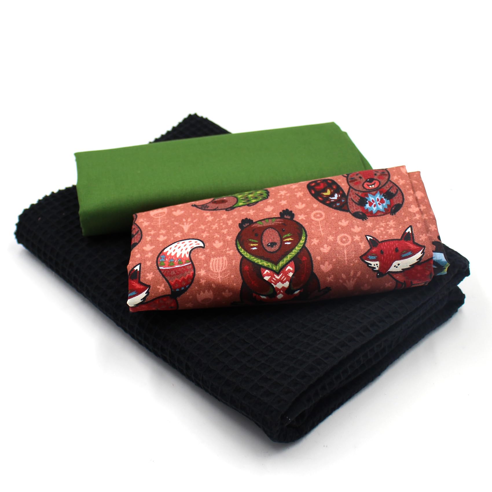 VmG-Store Waffle Pique + Cotton Fabric Set, Colour-Coordinated Waffle Fabric, 100% Cotton Fabric, Tex Standard 100 (Forest Animals Set24) — image 1