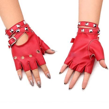 Homedecoam Damen Punk Rock Fingerlose Gothic PU Leder Handschuhe für Cosplay Kostüm Fahrrad Sports Handschuhe mit Nieten