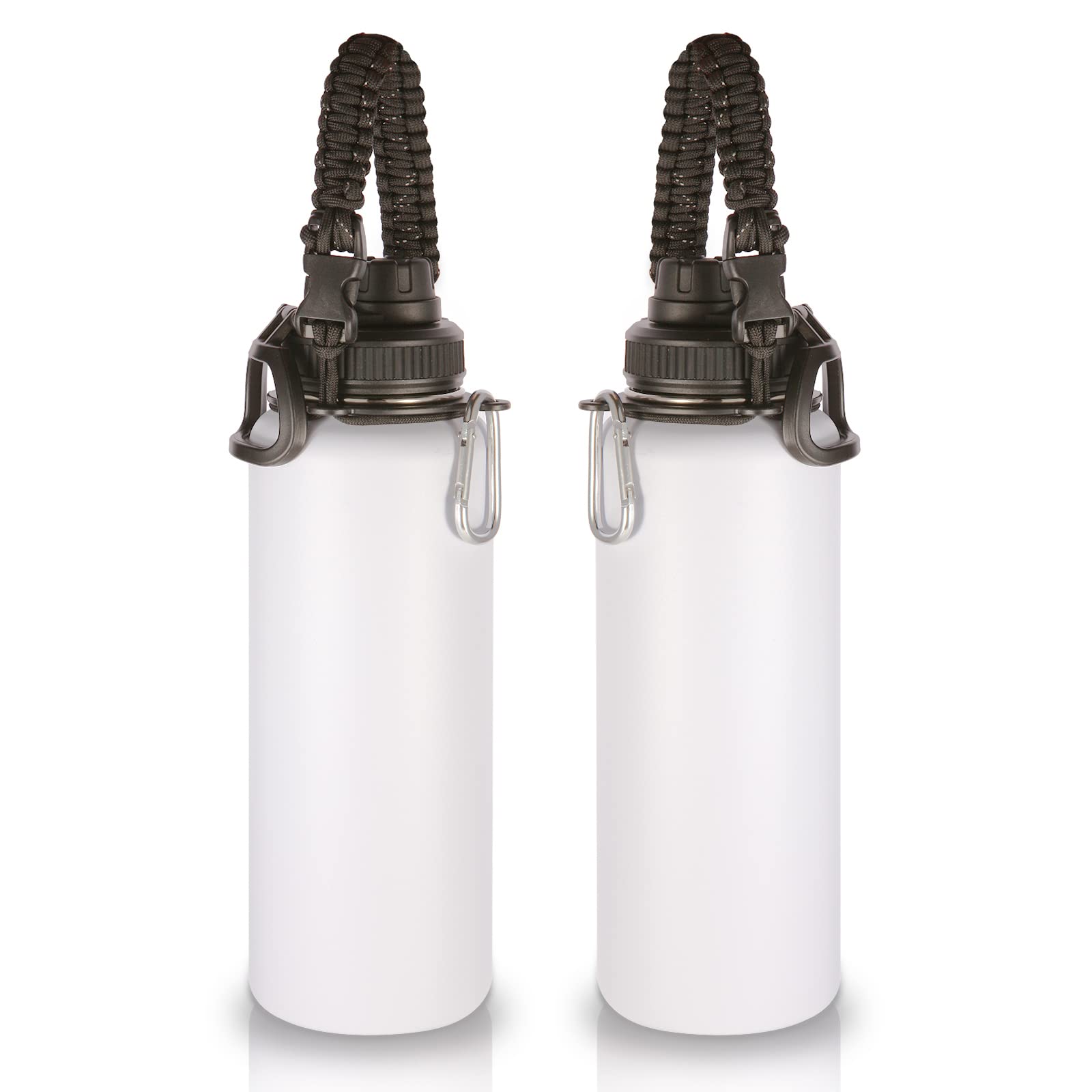 Volhoply Insulated Water Bottles Bulk 2 Pack, 1200ml Stainless Steel Sports Bottle with Paracord Handle & Spout Lid, Double Walled Vacuum Metal Water Cups, Reusable Big jug for Adults(White,2 Set)