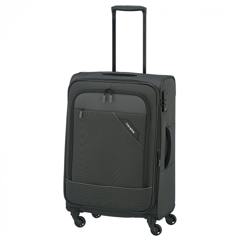 paklite travel suitcase 4 wheels, soft shell trolley suitcase medium, expandable, DERBY, stylish trolley with expansion fold, TSA lock, 66 cm, 69 - 79 liters