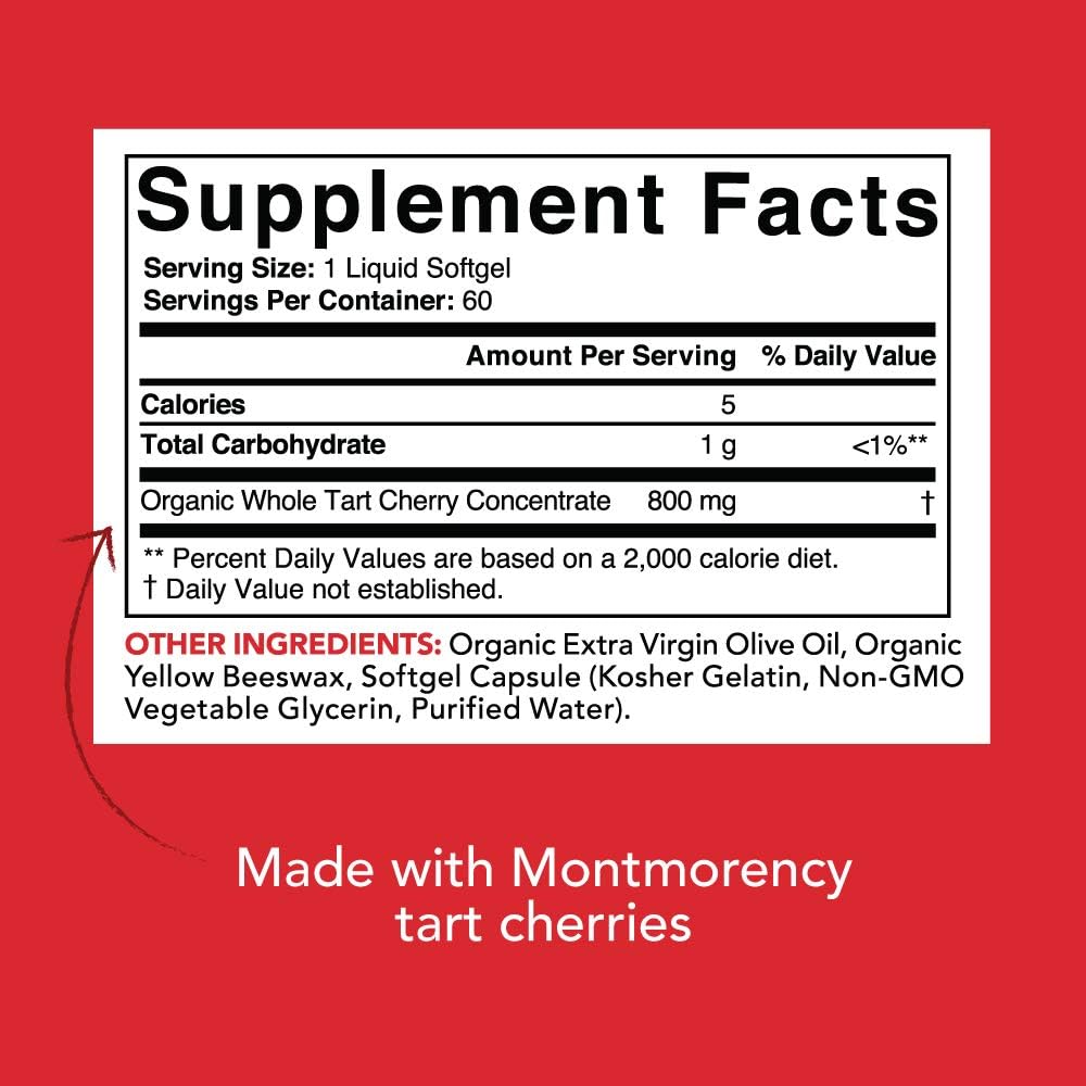 Tart Cherry Concentrate - Made from Montmorency Tart Cherries; Non-GMO & Gluten Free (60 Liquid Softgels): Health & Personal Care