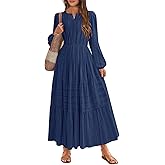 HOSIKA Girls Long Sleeve Dress V Neck Elastic Waist Tiered Flowy A-line Fall Maxi Dresses with Pockets for 6-12 Y