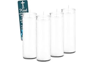 GRAYDON HALL White Prayer Glass Candle Set - Bundle with 4 White Prayer Candles for Vigils, Prayers, Cemetery, Blessing Ceremonies, Bulk 8" Candle Kit