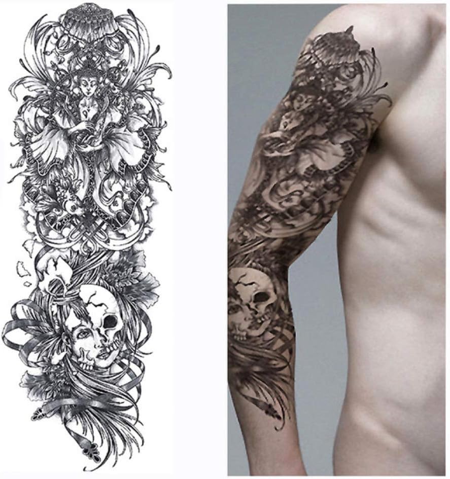 adgkitb 2pcs Fox And Rabbit Full Flower Arm Temporary Tattoo Sticker QB023 48x17cm