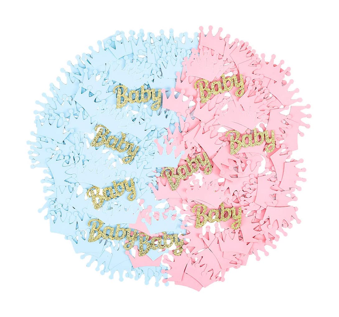 220 Pcs Crown Confetti Glitter Baby Gender Reveal Pink Blue Crown Table Confetti for Baby Shower Gender Reveal Party Decorations by Topfunyy