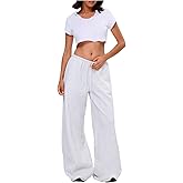RoseSeek Women's Wide Leg Baggy Sweatpants Drawstring Elastic Waist Athletic Sweat Pants Loose Trousers
