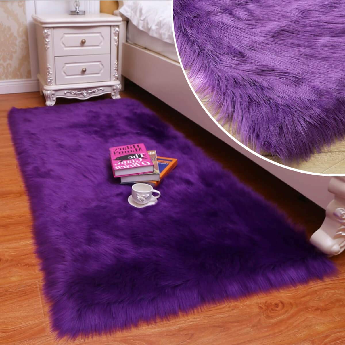 Shaggy Soft Faux Sheepskin Fur Area Rugs Floor Mat Luxury Bedside Carpet for Bedroom Living Room (Purple,24ft)