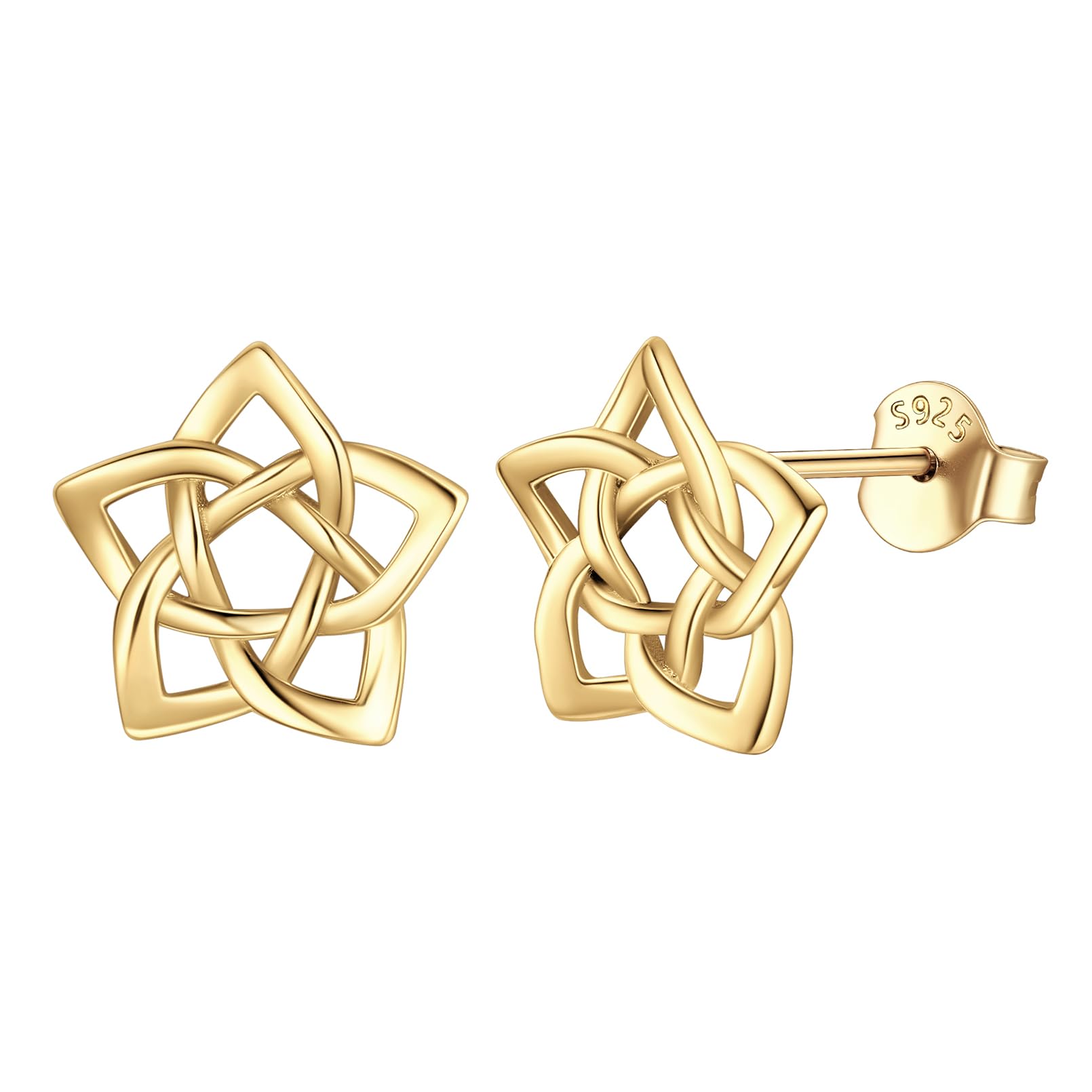 ChicSilver Gold Earrings Women 925 Silver Star Stud Earring Celtic Knot Jewellery Sleeper Earring for Bridal Fiancee — image 1