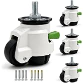 Leveling Stem Casters with Ratchet Handle Load 2200 Lbs，M12 Thread Adjustable Stem Casters Set of 4, Stem Options: 1/2" UNC and M12, Retractable Casters for Workbench, Machinery &amp; Equipment (T60)