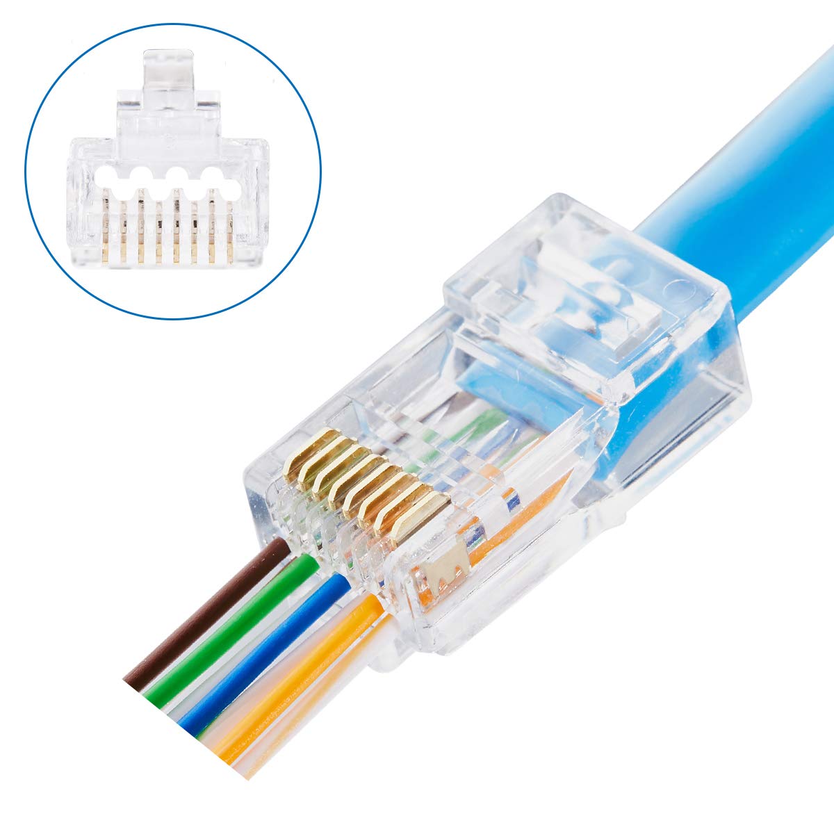 50pcs RJ45 Pass Through Connectors 23AWG CAT6 CAT6A Pass Through