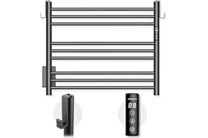 K&KALONZO Towel Warmer for Bathroom, Wall-Mounted 9-Bar Heated Towel Rack with Built-in Timer, Waterproof Electric Towel Heater, Support Plug-in and Hardwired, Matte Black, EL13S