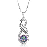 YIFSIY Gemstone Infinity Pendant Necklaces for Women, S925 Sterling Silver Round cut Zircon Necklace Birthstone Jewelry Gift for Her