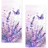 qiuhuang Lavender Hand Towels Set of 2 Lightweight Breathable Purple Floral Bath Towels Highly Absorbent Butterfly Lavender Towels for Bathroom Gym Hotel Decorative Fast Drying Towels 28.7x13.7 Inch