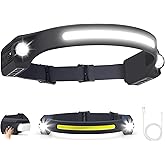 AlpsWolf LED Headlamp Rechargeable, 2 XPE LED and COB LED Head Lamp, Motion Sensor, 260° Wide Beam, IPX4 Waterproof, Rechargeable Headlight for Camping Accessories (1 Pack)