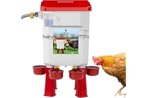 JAOLEE Automatic Chicken Waterer, Float-Controlled Chicken Water Feeder, Large Watering System with 60 Inch Water Hose (One End 3/4''), Poultry Waterer for Duck Quail Turkey Chick (2 Gallons, Red)