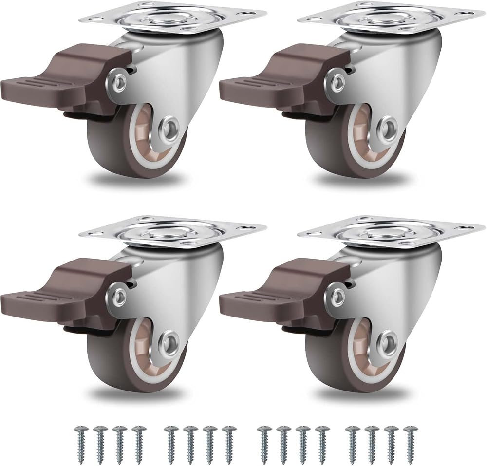 W B D WEIBIDA 1 in Castor Wheels with Brakes 100 lb Pack of 4