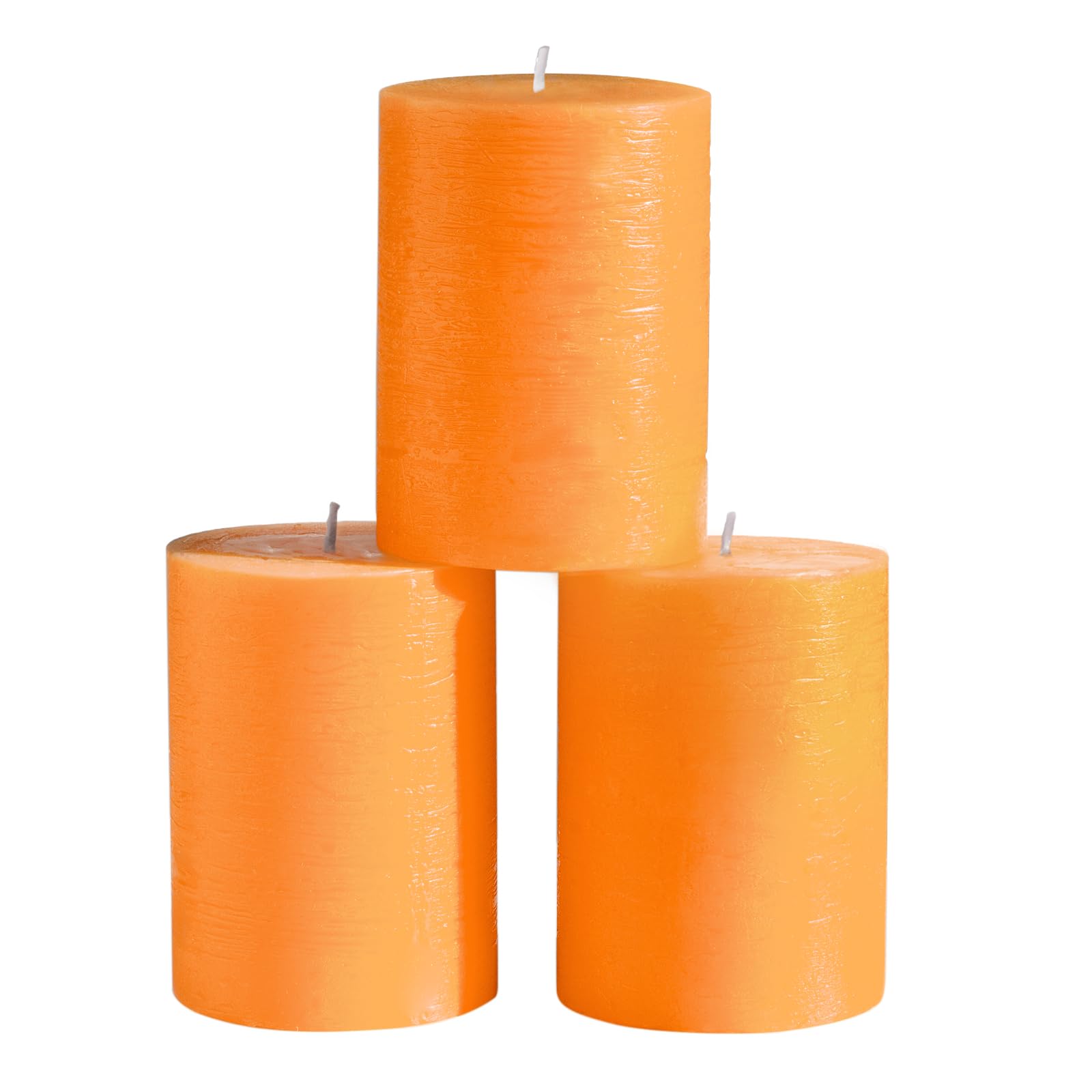 CANDWAX 3x4 inch Pillar Candles Set of 3 - Decorative Candles Unscented and No Drip Candles - Ideal as Wedding Candles or Large Candles for Home Interior - Orange Candles