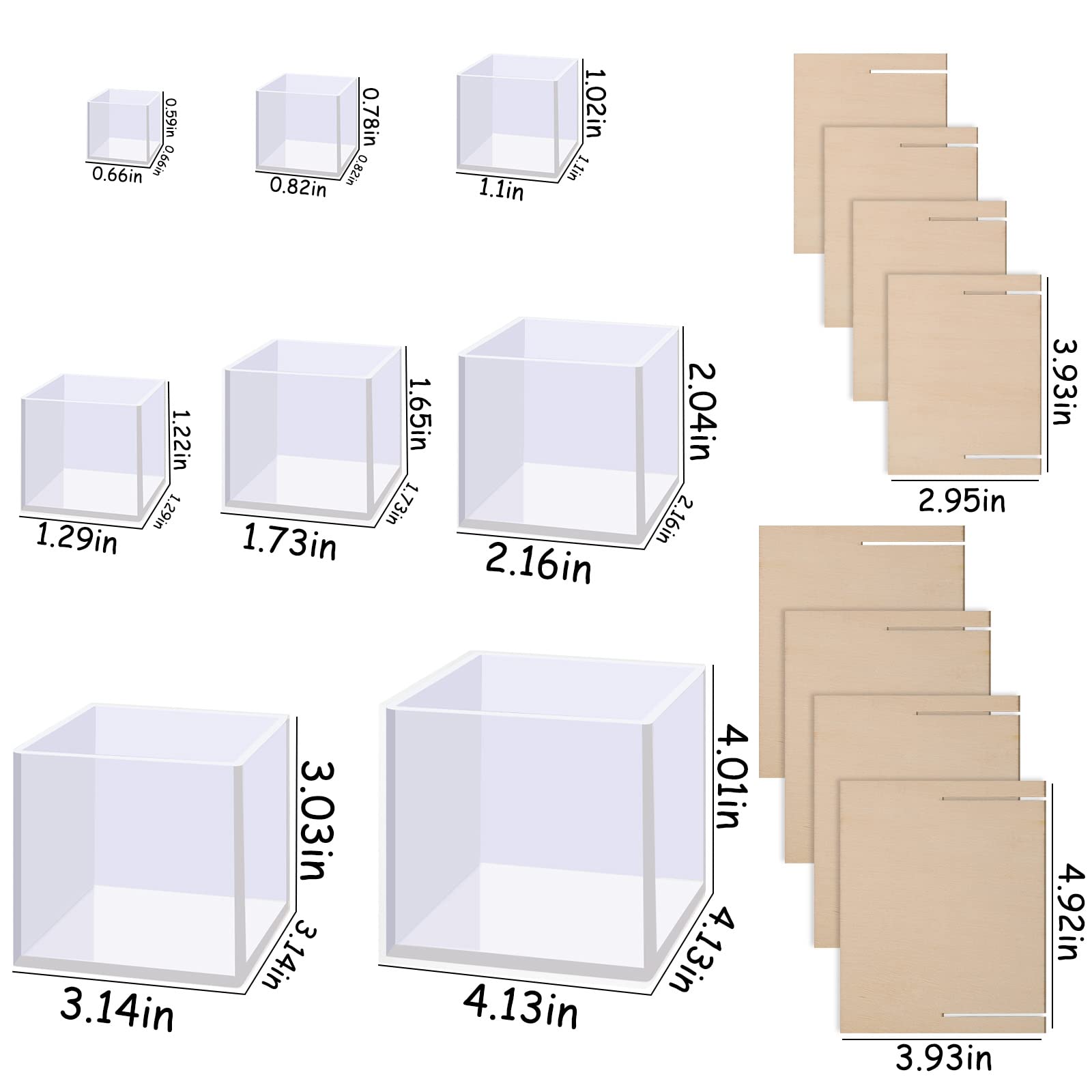 BABORUI 8Pcs Large Square Resin Molds Silicone, Upgraded Cube Silicone Molds for Resin Casting with Wooden Support, Square Epoxy Resin Molds for Home Decor, Flowers Preservation