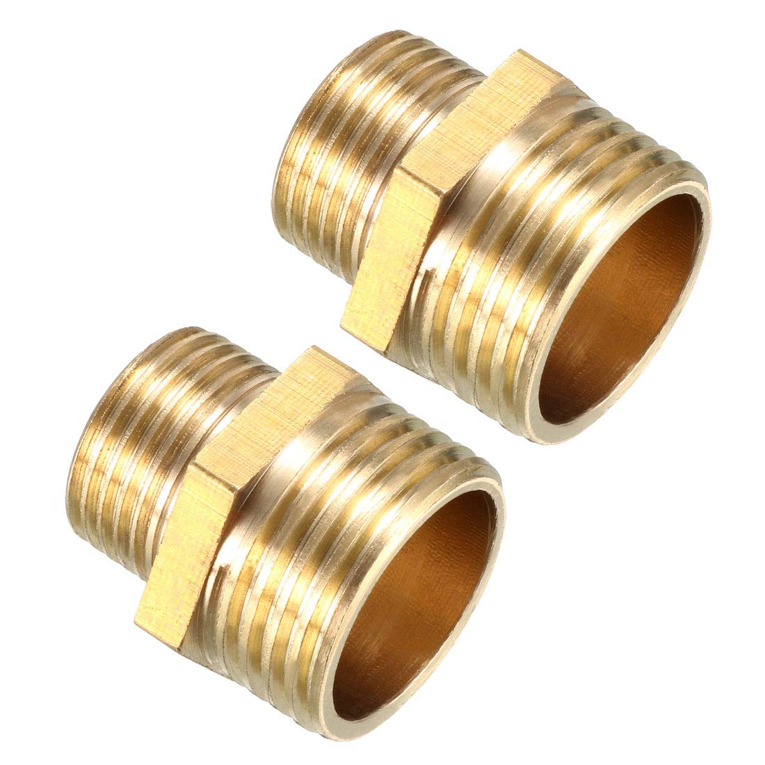 sourcing map Brass Pipe Fitting Reducing Hex Nipple 1/2 BSP Male X 3/8 BSP Male Adapter 2pcs