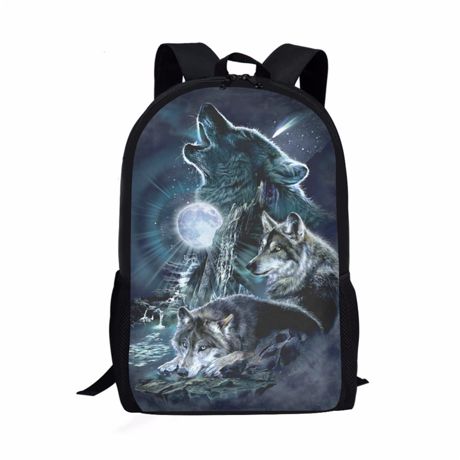 BYCHECAR Cool Wolf Backpack for Boys Elementary School Bag,Kids Backpacks Kindergarten/Preschool 16 inch Bookbag Student Travel Daypack Lightweight