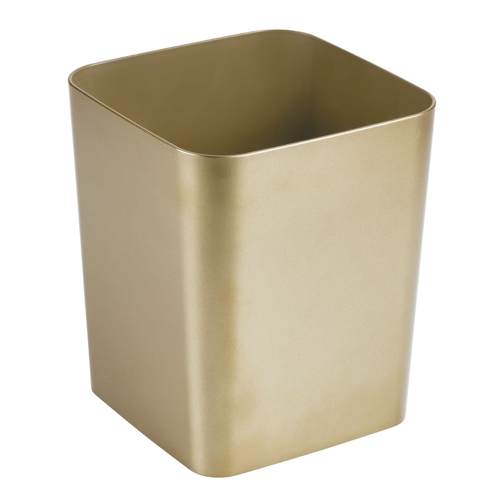 mDesign Waste Collector Bin Made of Plastic - Smart Paper Baskets for Bathroom, Office, and Bedroom - Large Trash Cans for Paper - Brass