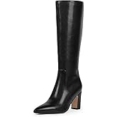 VIUGJNEX Knee High Boots for Women 3-Inch Chunky Heel Pointed Toe Side Zipper Fall Boots Dressy Comfortable Fashion