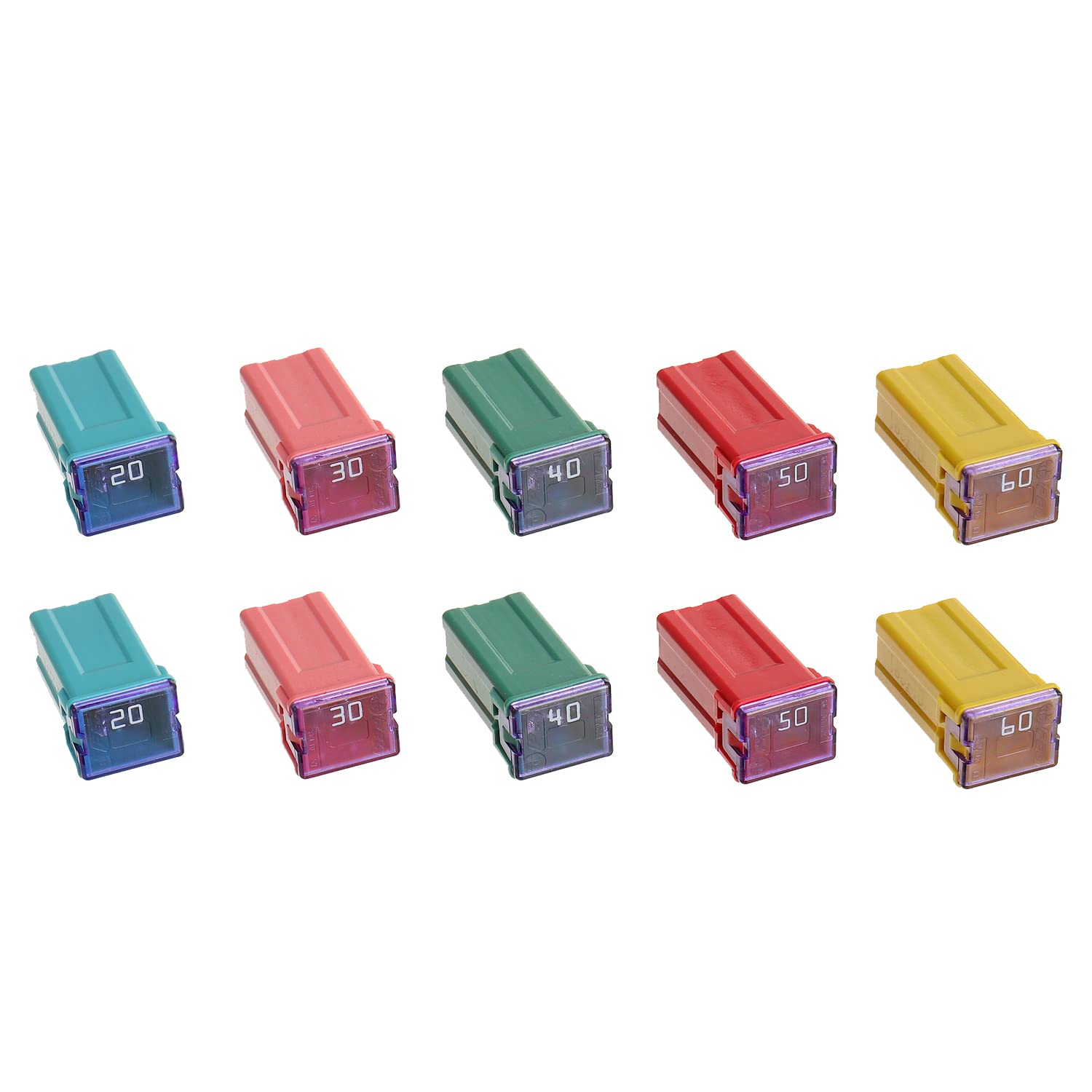 SIGANDG 10pcs Jcase block fuse car fuse for trucks cars and SUVS (20A/30A/40A/50A/60A, 2pcs each)