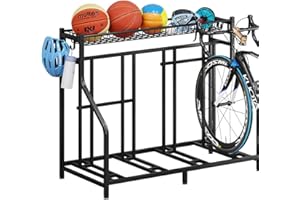 YIZAIJIA Bike Rack Storage Stand Organizer Floor Holds 4 Bicycle Parking Freestanding Adjustable Garage Indoor Outdoor Bike and Sports Storage Station, Black (4 Bike Stand)