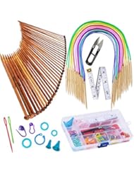 Art and Craft Supply: Exquiss Knitting Needles Set-18 Pairs 18 Sizes Bamboo Circular Knitting Needles with Colored Tube + 36 Pcs 18 Sizes Single Pointed Bamboo Knitting Needles 2.0 mm-10.0 mm + Weaving Tools Knitting Kits - Exquiss