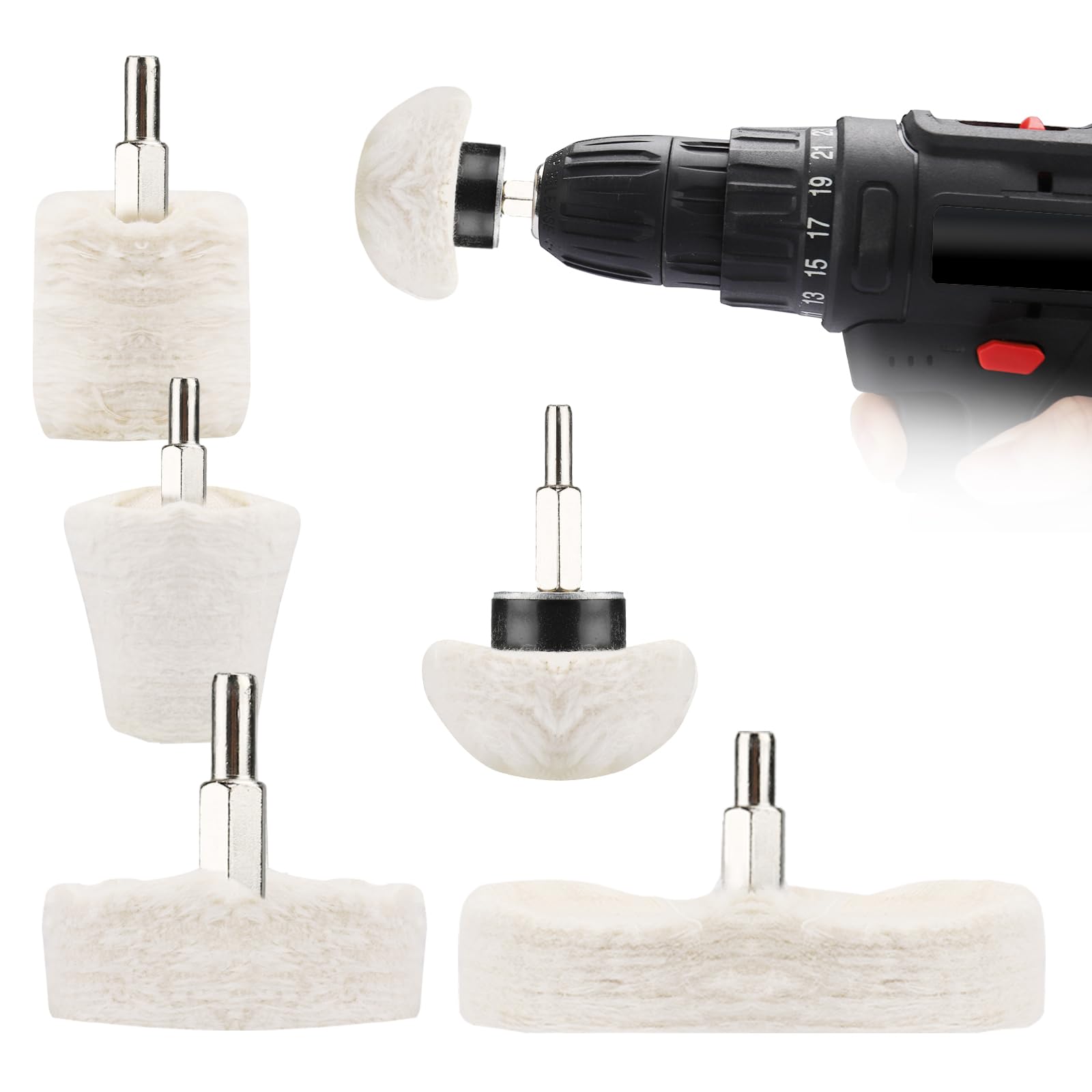 Polishing Pads for Drill, 6 PCS Car Polishing Kit White Buffing Wheel for Metal Headlight Alloy Wheels Mop