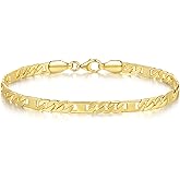 LOKFAM 14K Gold Bracelets for Women Mens Bracelet Flat Figaro Chain 14K Gold Chain Bracelet for Womens Trendy Stackable Bracelets for Women 5 Sizes