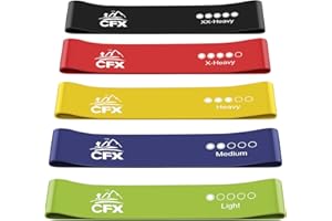CFX Resistance Bands, Exercise Bands Skin-Friendly with 5 Different Strength Levels - for Legs and Glutes, Arms, Pilates, Yog