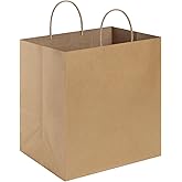 BagDream 12x7x12 Paper Bags 50Pcs Brown Paper Bags with Handles, Kraft Shopping Merchandise Retail Bags, Takeout/To Go Bags for Food Delivery, Wider-gusset Recycled Paper Gift Bags
