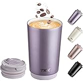 TKK Coffee Cup with Ceramic Coating - 14oz Insulated Stainless Steel Travel Mug, Leak-Proof Tumblers with Straw for Hot/Cold Beverages, Easy Wide Mouth Cleaning, Purple