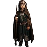 VZQI Green Renaissance Costume for Boys - Kids Medieval Cloak With Hood Halloween Ranger Wizard Elven Hooded Cape Robe