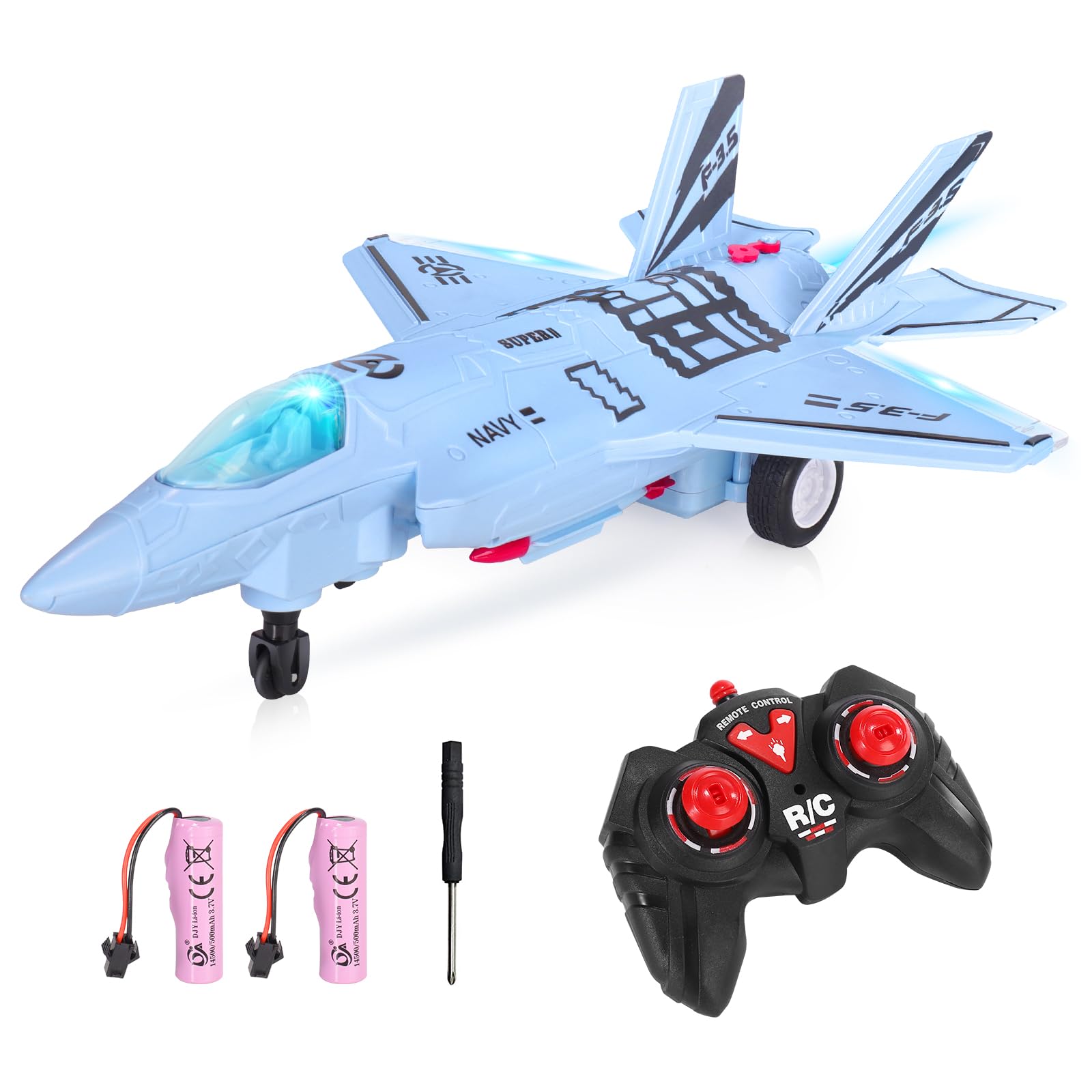 Photo 1 of ele ELEOPTION RC Fighter Jet Toy Remote Control Plane Vehicle with Flashing Lights and Sound Helicopter Airplane Toys for Kids 3 4 5 6 7 8 Years Boys Girls Gift Blue