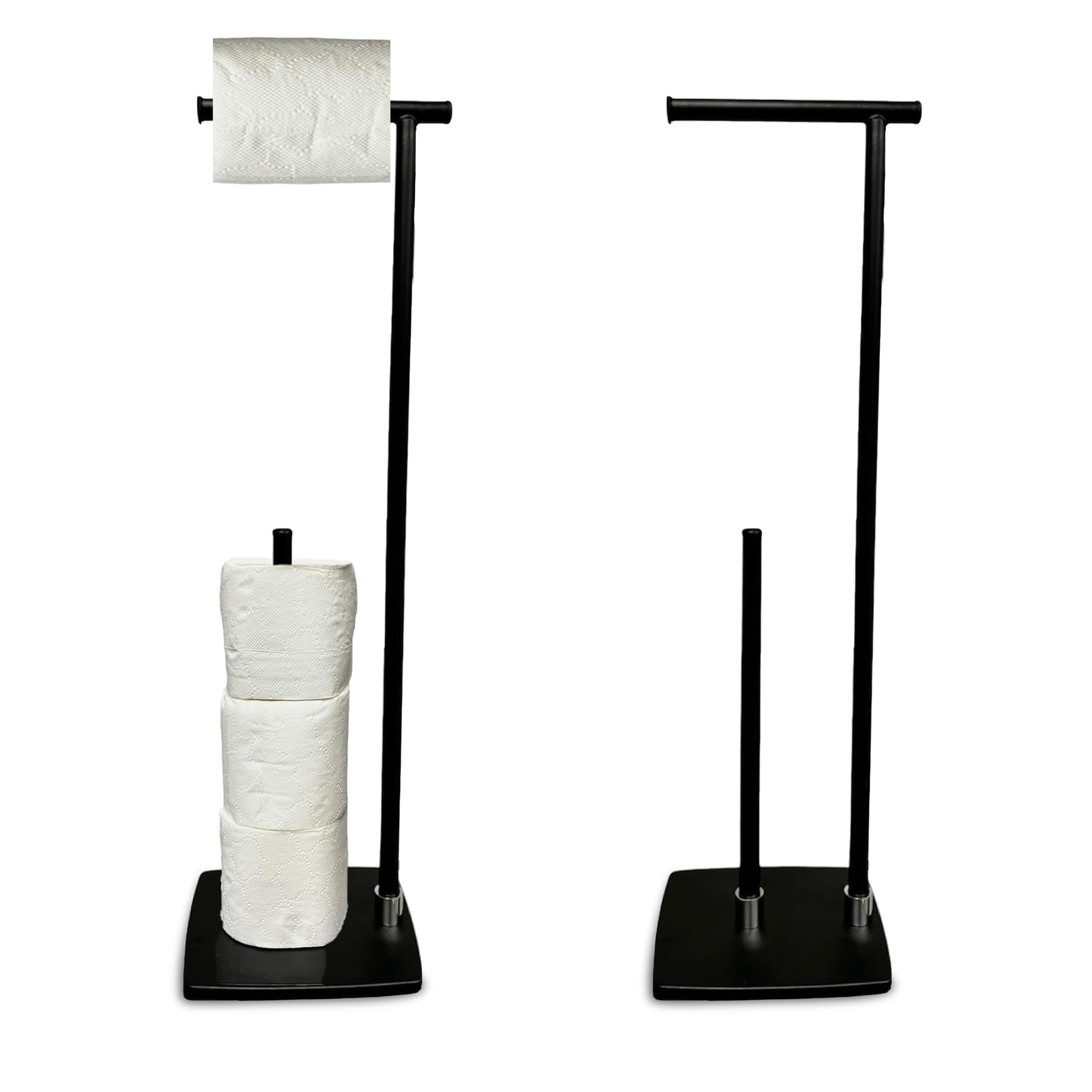NAEM Black Toilet Roll Holder Freestanding – Heavy-Duty Toilet Roll Storage for up to 3 Rolls, Anti-Slip Weighted Base & Chrome Finish Bathroom Stand
