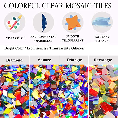 Csdtylh 1100 Pieces Glass Mosaic Tiles for Crafts Bulk, Stained Mosaic Glass Pieces, Mosaic Supplies for Home Decor, Crafts, DIY Projects