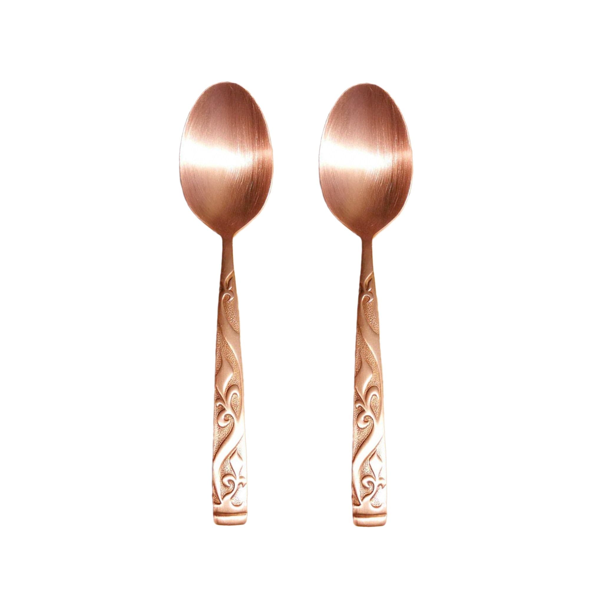 EnerCoppeX 99.9% Pure Copper Spoon Wave Design, Set of 2，Soup Spoon, Dinner Spoon, Thick Solid Copper Tableware (Length：7.28 inches, Width：1.5inches)